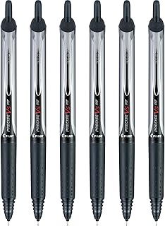 Pilot Precise V5 RT Refillable & Retractable Rollerball Pens, Extra Fine Point Pens 0.5 mm, Black, Pack of 6 - Ideal for School, Journaling & Office Writing