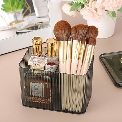 Miniatura 5 de Tbestmax Qtip - Dispensador de 3 secciones de hisopo de algodón transparente, 3 rejillas, organizador de baño, almacenamiento de cosméticos para