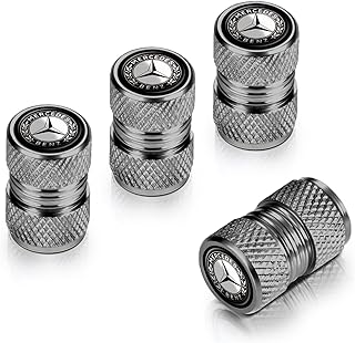 Metal Tire Valve Stem Caps Replacement for Mercedes-Benz CESM CLK GLK GL AB AMG GLS GLE AMG Series Air Valve Cap,Wheel Stem Caps,Valve stem coversr Wheel Center Cap Accessory,4 Pcs(Gray)