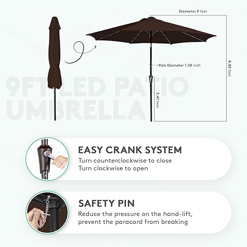 Miniatura 4 de JEAREY Sombrilla de patio mejorada de 9 pies, sombrilla solar para exteriores, sombrilla de mesa inclinable para piscina, terraza y patio (marrón)