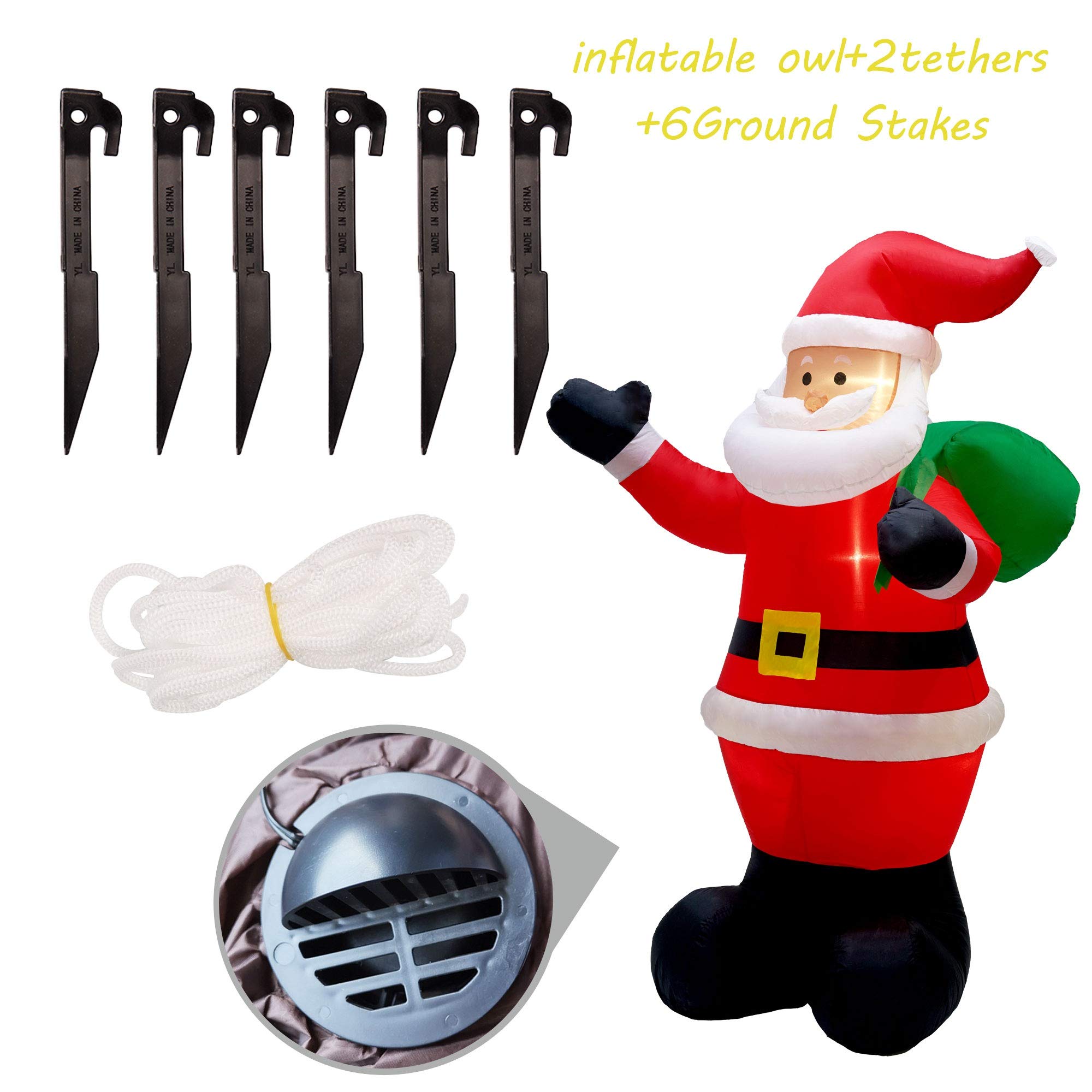 Borsa Regalo Gonfiabile Babbo Natale Con Luci LED - Decorazione Natalizia Per Esterno 1,2m Con Ventilatore E Ancoraggi