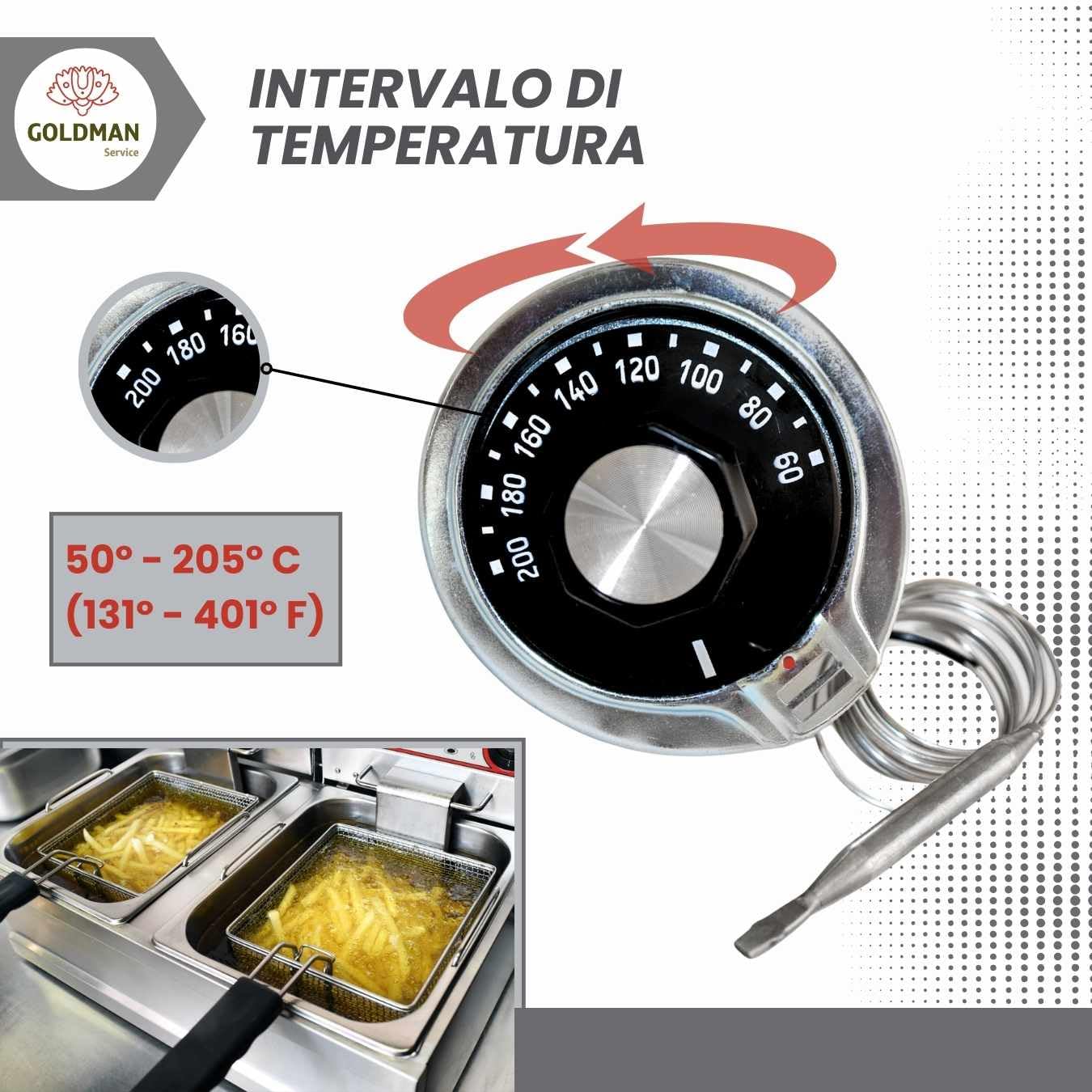 GOLDMAN SERVICE | Termostato universale per friggitrice industriale Ricambio universale con regolatore (da 50° a 205° C), 24007