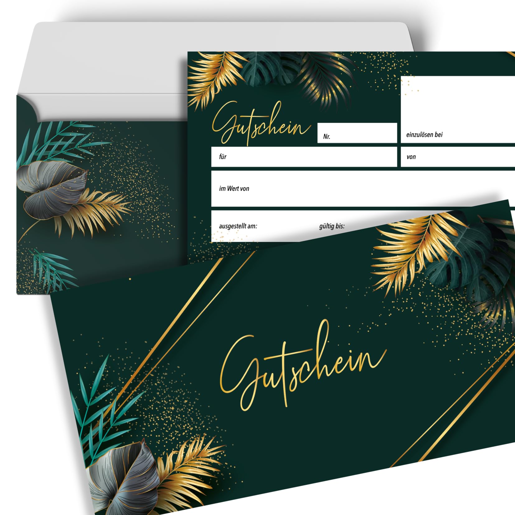 heaven+paper 50 Blanko Gutscheine mit Umschlägen zum Ausfüllen Geschenkgutschein für Restaurant, Massage, Nagelstudio, Friseur, Beauty, Einzelhandel, B2C (Jungle)
