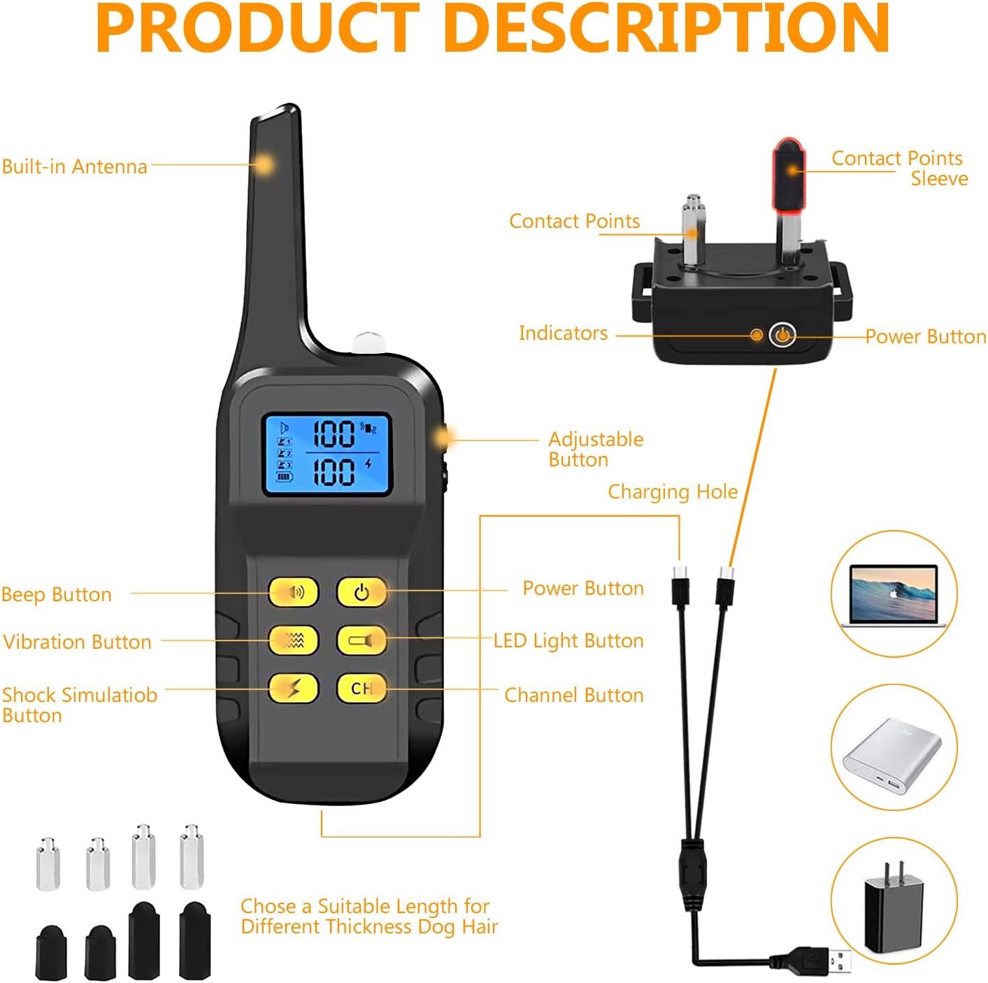 Dog Training Collar with Remote for 1100 Yard, Rechargeable Dog Shock Collar with Auto Anti Bark, Waterproof 100 Levels Adjustable Beep/Vibration/Shock for Small Medium Large Dogs
