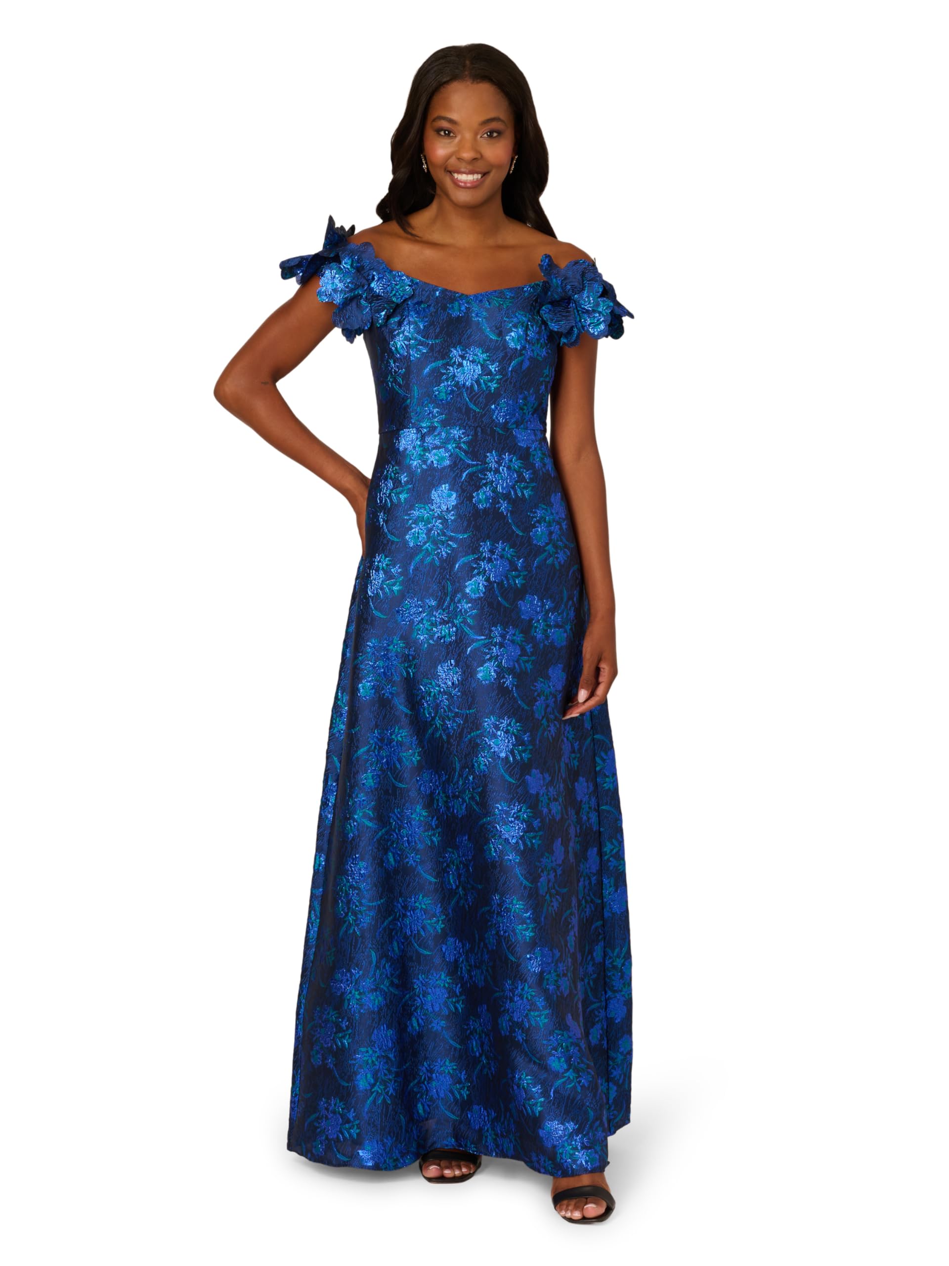 Adrianna Papell Womens Floral Jacquard Gown