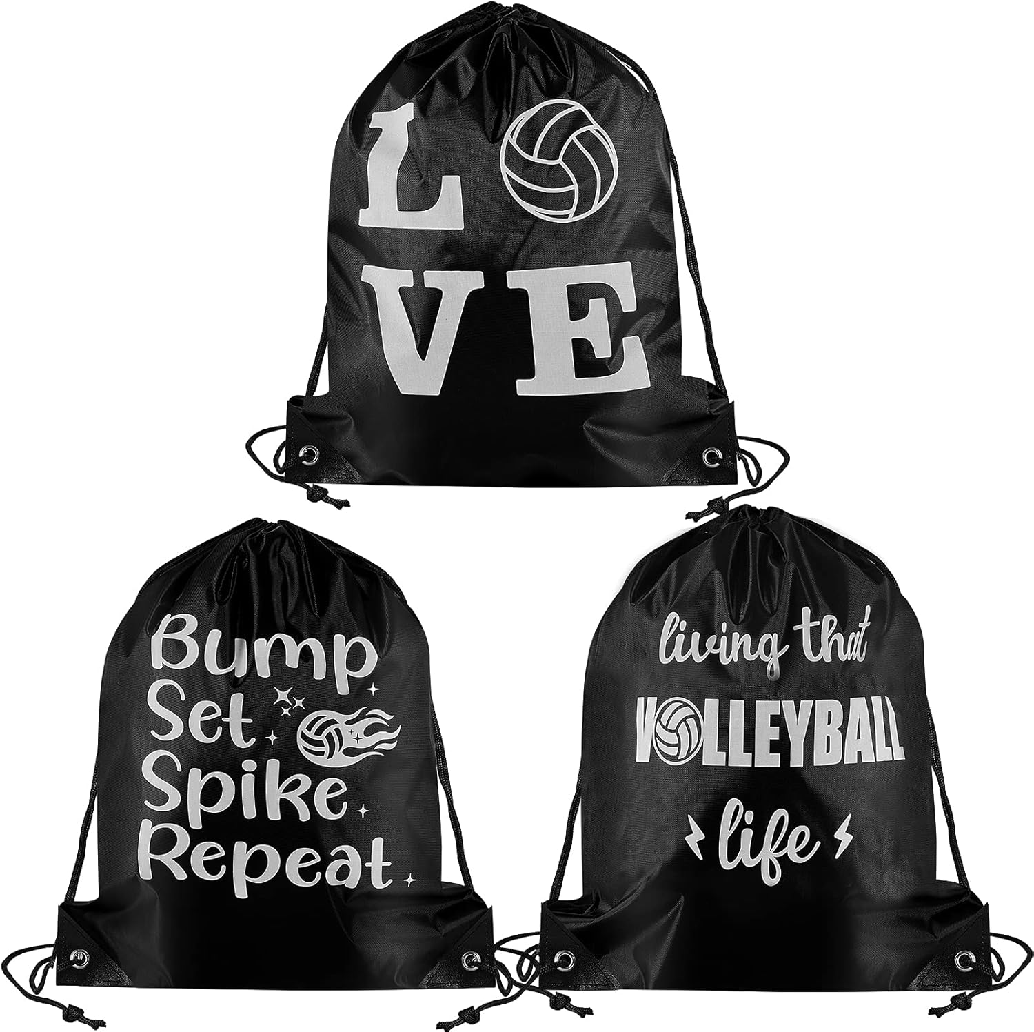 3 Pieces Volleyball Sports Bag Volleyball Words Drawstring