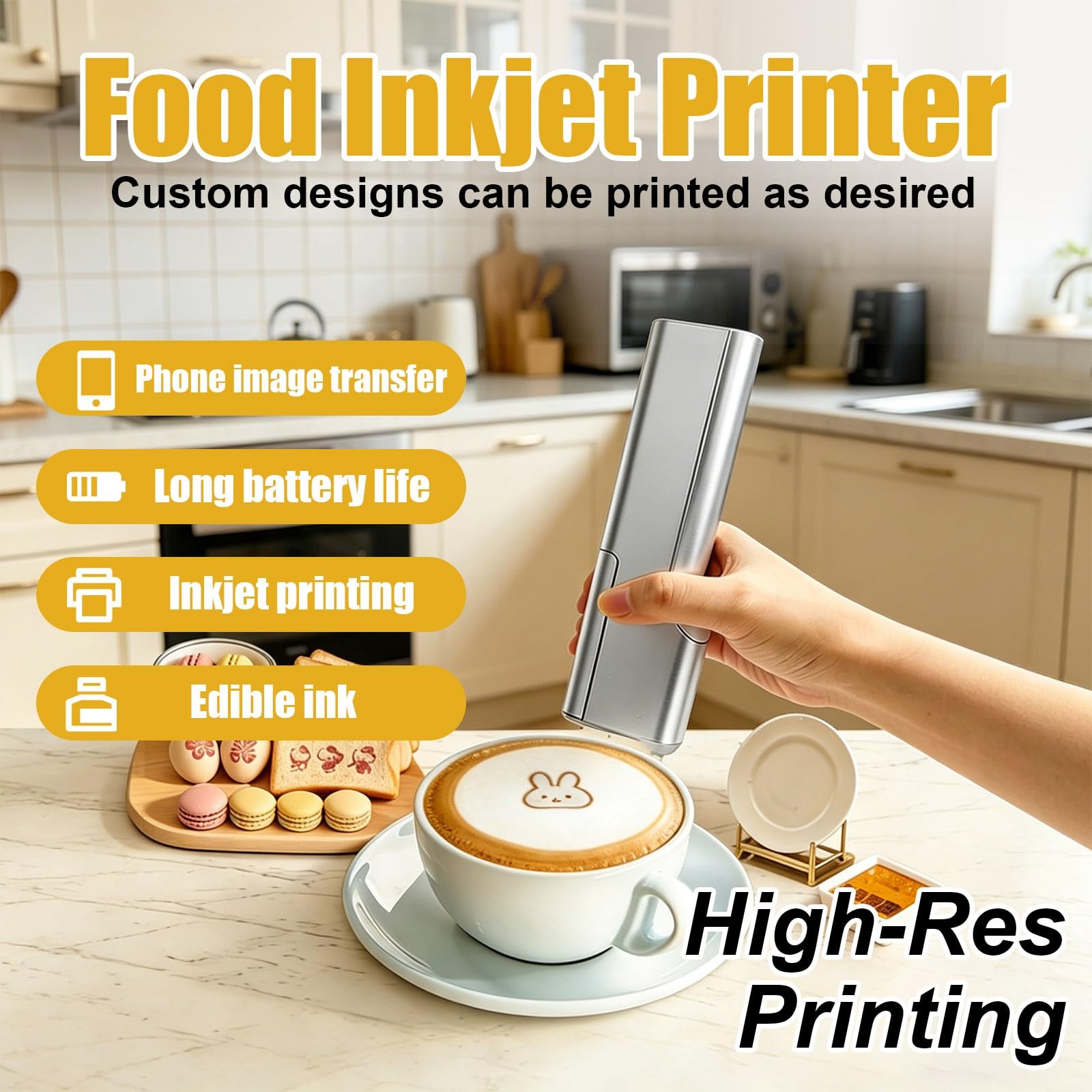 Stampante commestibile per biscotti – Stampante per decorazione alimentare ad alta risoluzione per design personalizzati, ideale per bar e panettieri domestici, perfetta per progetti professionali di