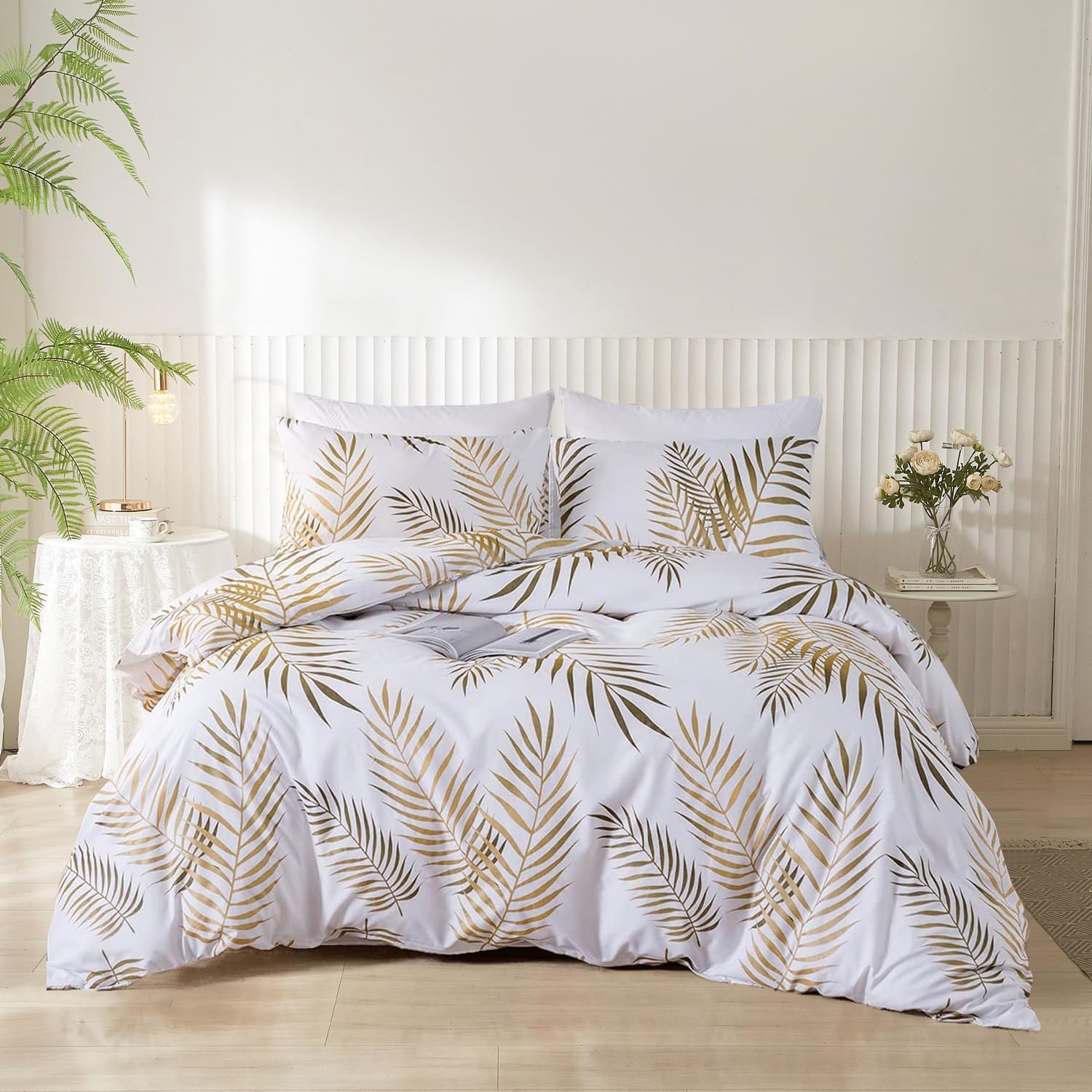 Housse de couette 200x220 cm or et blanc pour transformer votre chambre en un cocon de douceur