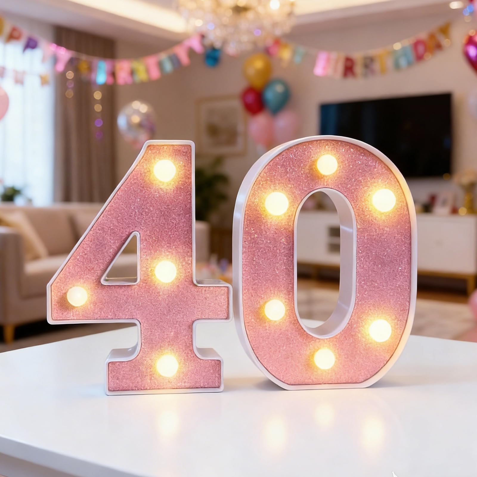 LED Light Up Numbers, 40 Marquee Numbers Light Sign, 6.3 inch Pink LED Number Lights for 40th Birthday Decorations, Warm Lighted Number Sign for Birthday Wedding Anniversary Home Wall Decor — image 1