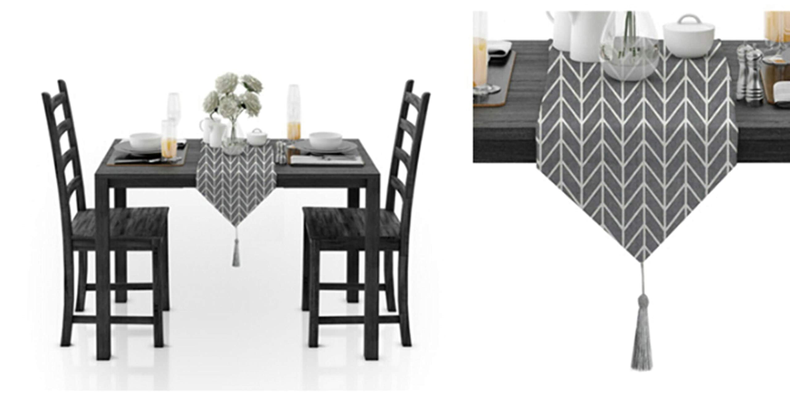 Aeici Camino de mesa de algodón estilo granja, rectangular, patrón de flecha, camino de mesa de cena de 30 x 150 cm, camino de mesa de boda para mesas redondas, gris