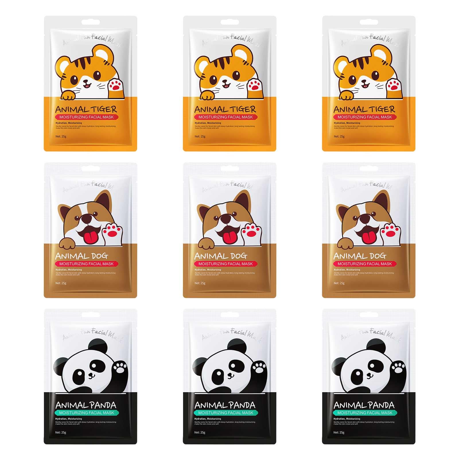9 Packs Animal Character Facial Masks, Deep Hyrating Spa Masks for All Skin Types, Gift for Kids' Birthady Party, Girl's Night, Enjoy Skincare Life