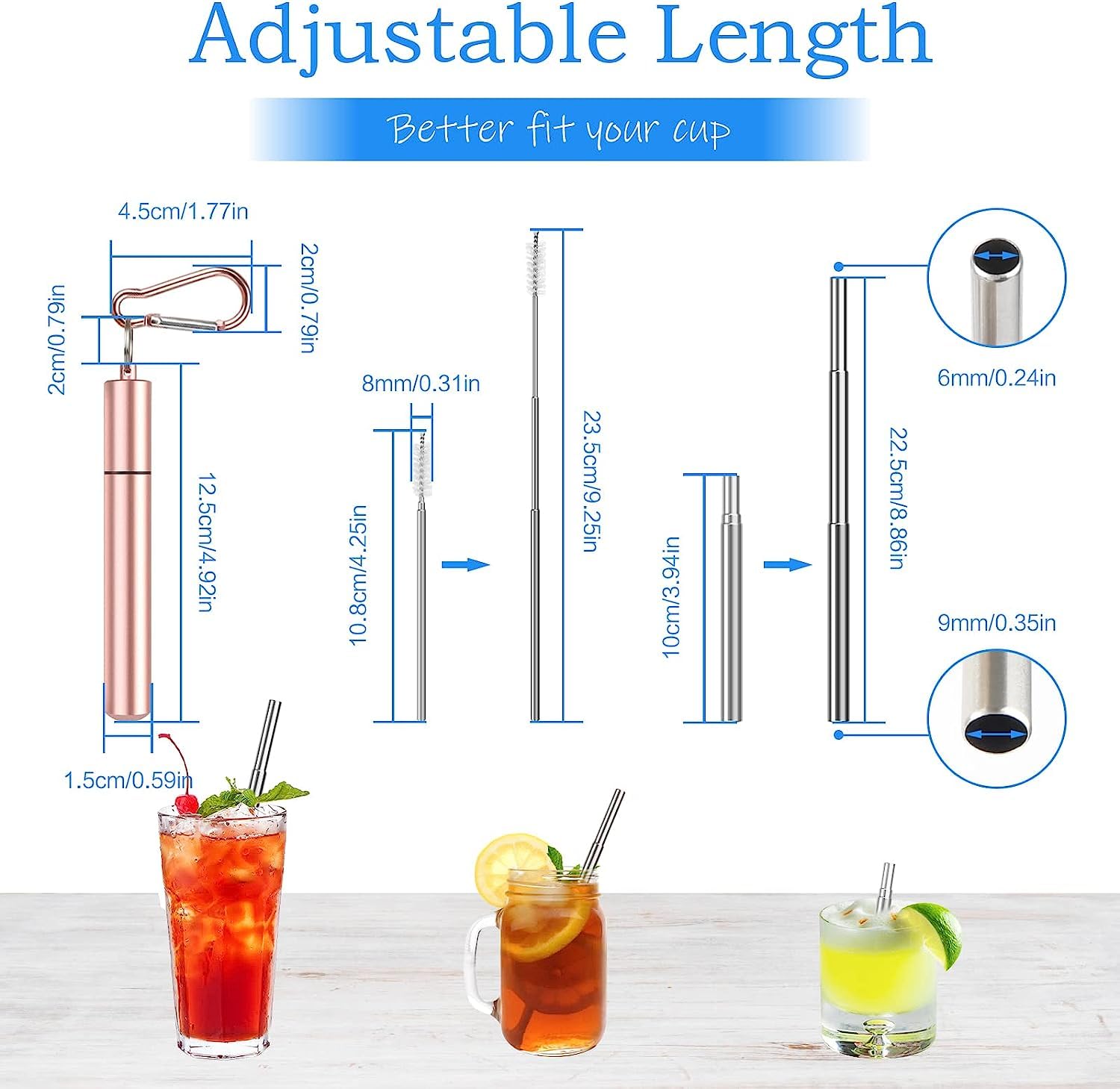 Cannucce Riutilizzabili In Acciaio Inox - Set 4 Cannucce Telescopiche Con Custodia - Foto 5