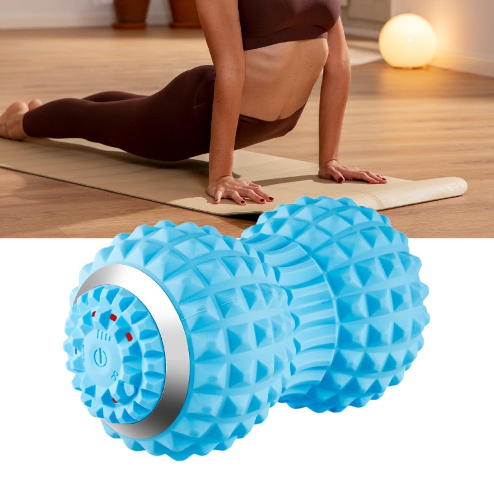 Bola de Masaje Vibratoria Profesional Bola de Masaje en Forma de Masajeador de Silicona Portátil Relajante Muscular con Cuatro M, AZUL