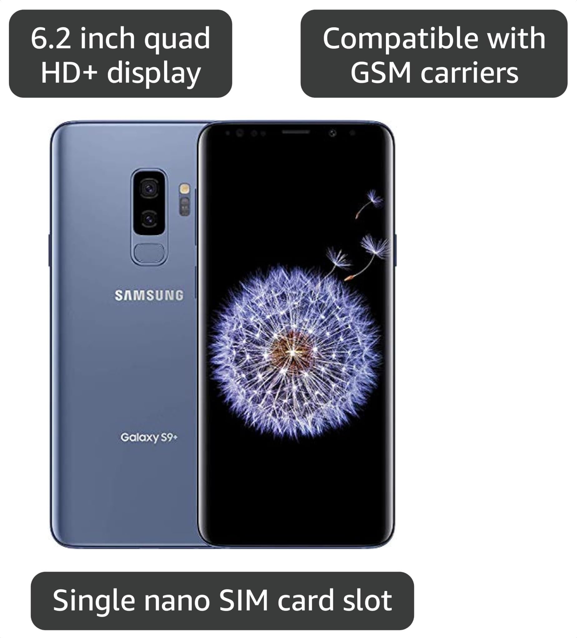 Amazon.com: Samsung 三星Galaxy S9+ Plus (64GB,6GB RAM)6.2 吋顯示器