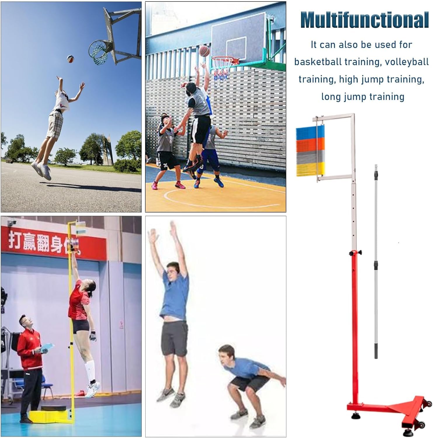 Entrenador De Salto Vertical Ajustable con Poste De Reinicio Y Ruedas - Probador De Salto De Altura para Gimnasio, Escuela Y Uso Doméstico 1.4-3m (4.6-9.8ft)