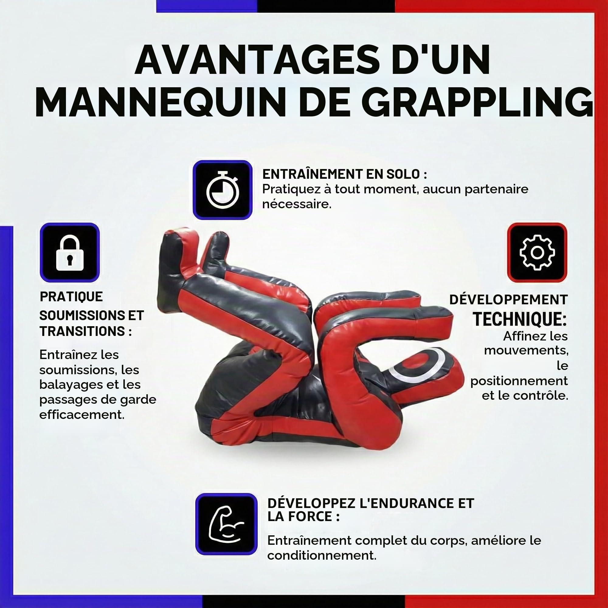 Shelly Mannequin de lutte MMA – Sac de frappe d'autodéfense – Sac de frappe BJJ – Position défensive assise – Soumission du JIU Jitsu brésilien – Tissu vinyle – 170 cm non rempli