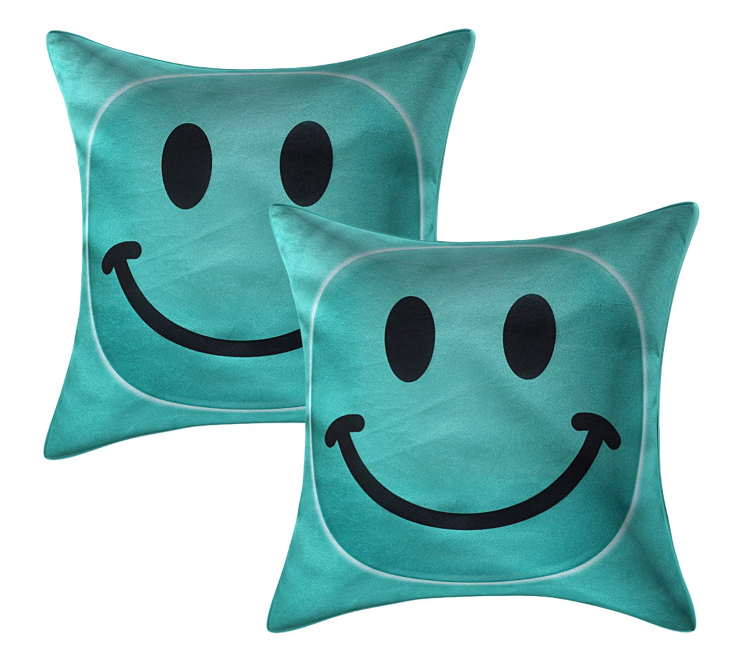 Kuber Industries Smiley Design 2 Piece Velvet Cushion Cover Set - 16"x16", Green, Standard, CTKTC03308