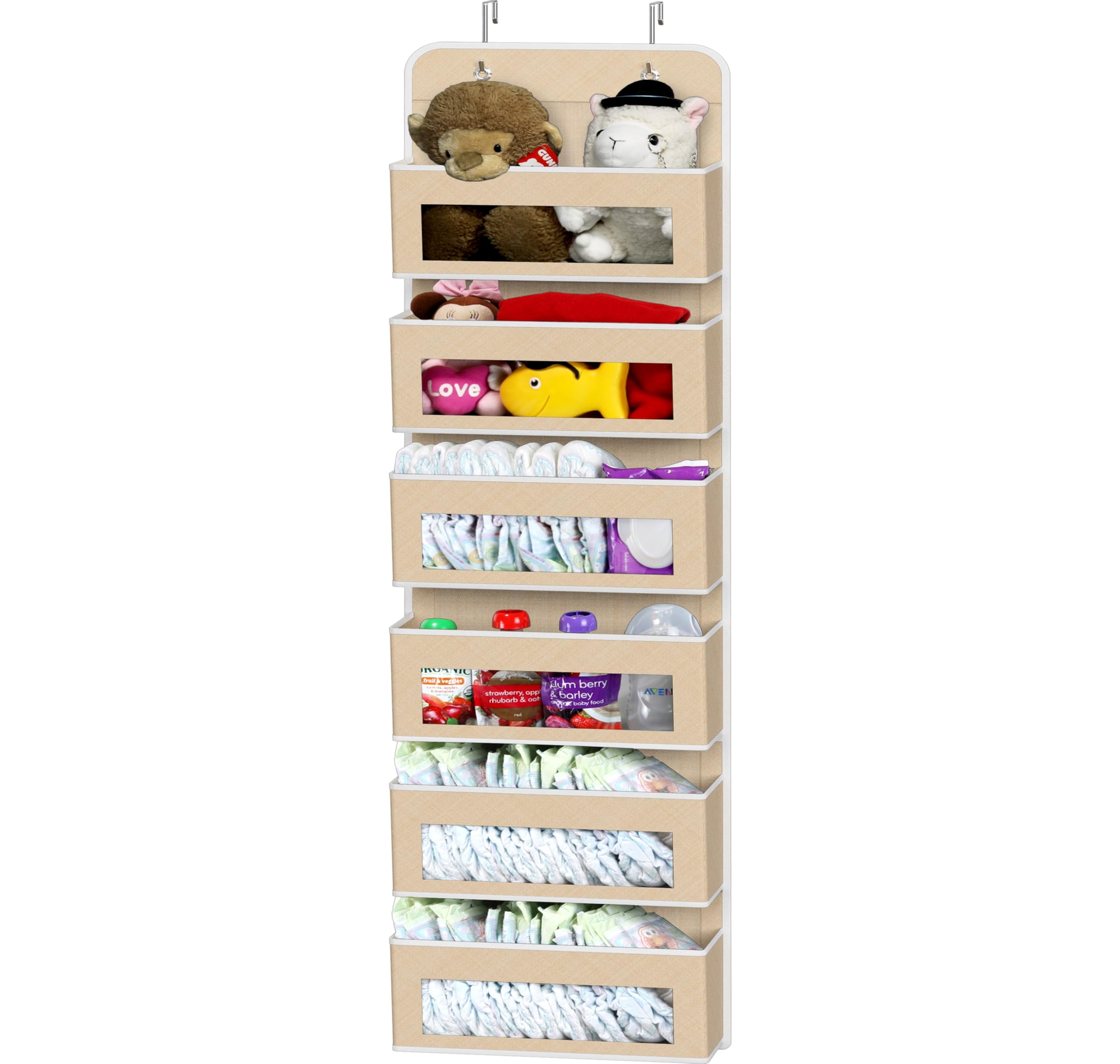 Simple Houseware 6 Clear Window Pocket Over Closet Door Storage Hanging Organizer for Bedroom, Bathroom, Pantry, Beige