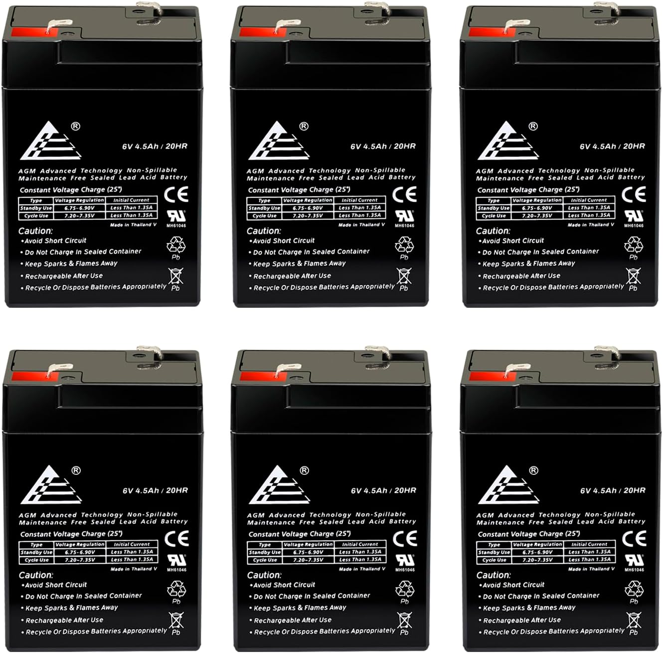6 Pack: ECIPOWER 6V 4.5Ah AGM SLA Battery – Rechargeable VRLA Battery for Exit Signs, Emergency Lighting, Toys, and Alarm Systems – F1 Terminals, Maintenance-Free