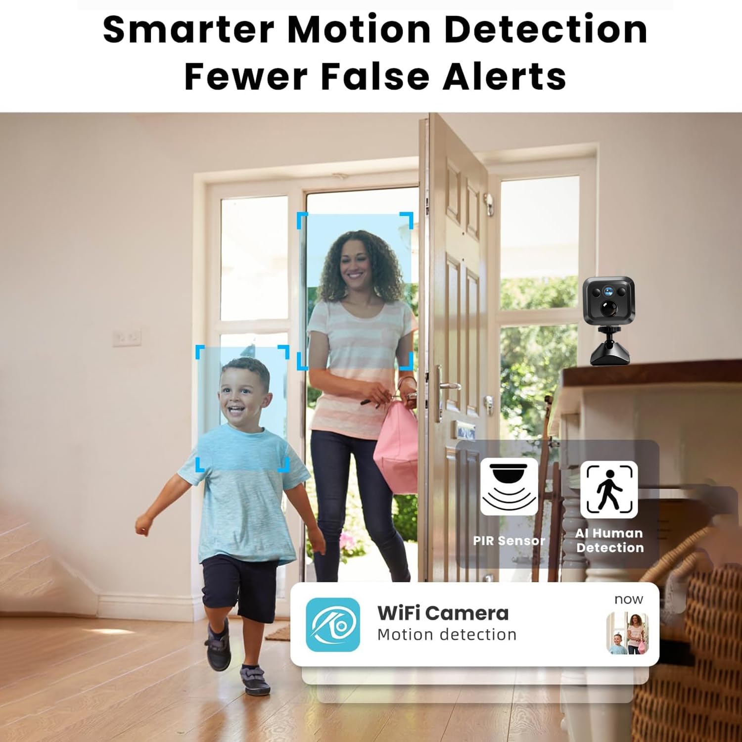 Mini telecamera con 90 giorni di standby, telecamera di sorveglianza wireless da 3 MP per la casa con rilevamento di movimento AI, visione notturna e Wi-Fi 2,4 GHz, per appartamento, monitoraggio dei