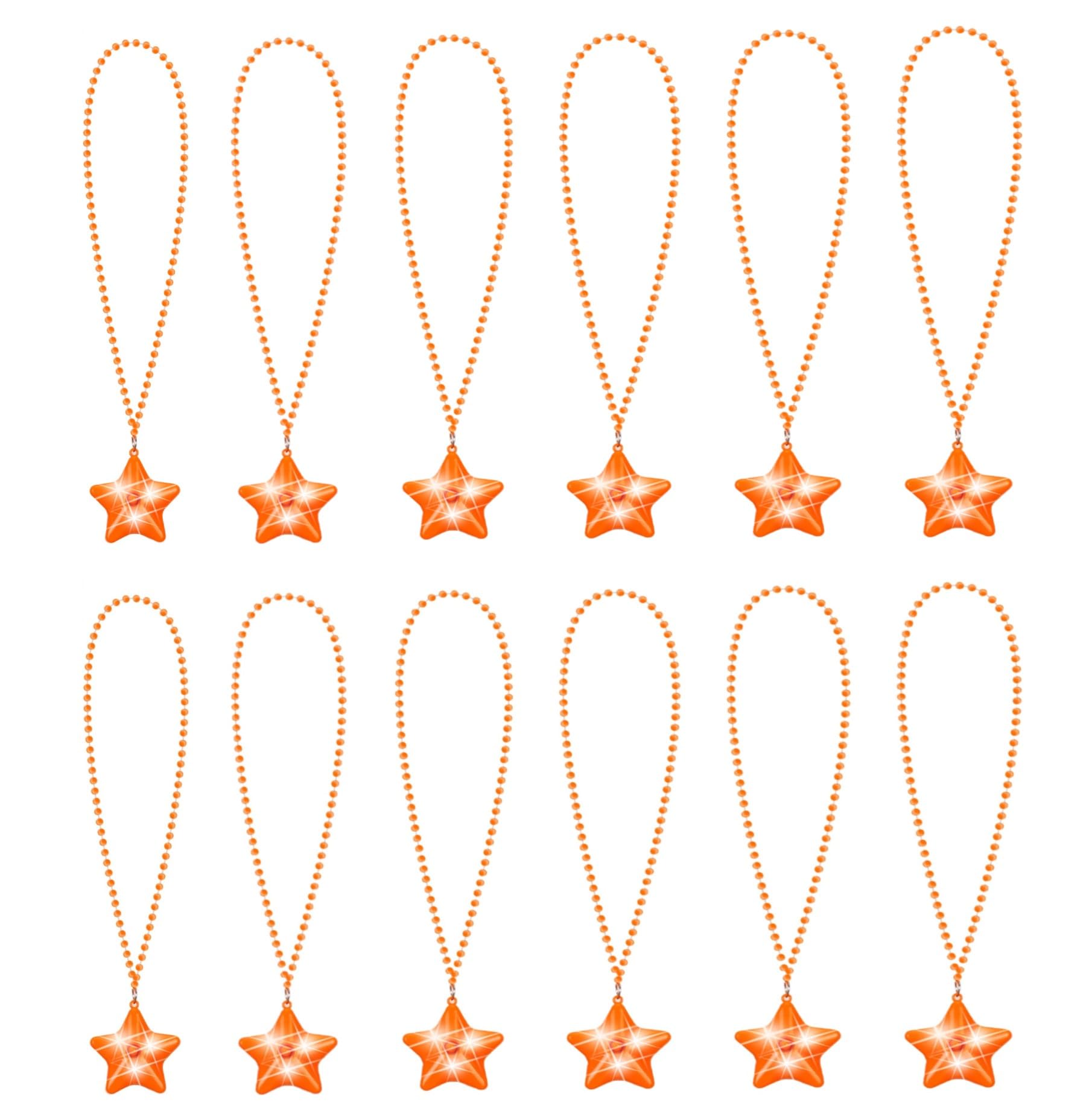 NUDALA 12 Pack Orange Glow Star Necklace Bulk Beaded Necklaces for Halloween Christmas Decorations Mardi Gras Party Favors
