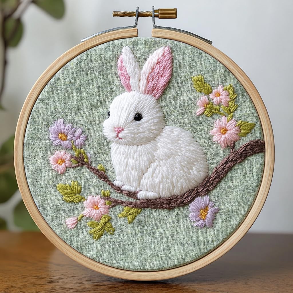 Punch Needle Kit for Beginners, Punch Stitching Kit for Adults, Needle Punch Kits for Adults, DIY Embroidery Set with Rabbit on Branch for Art Crafts and Decorations