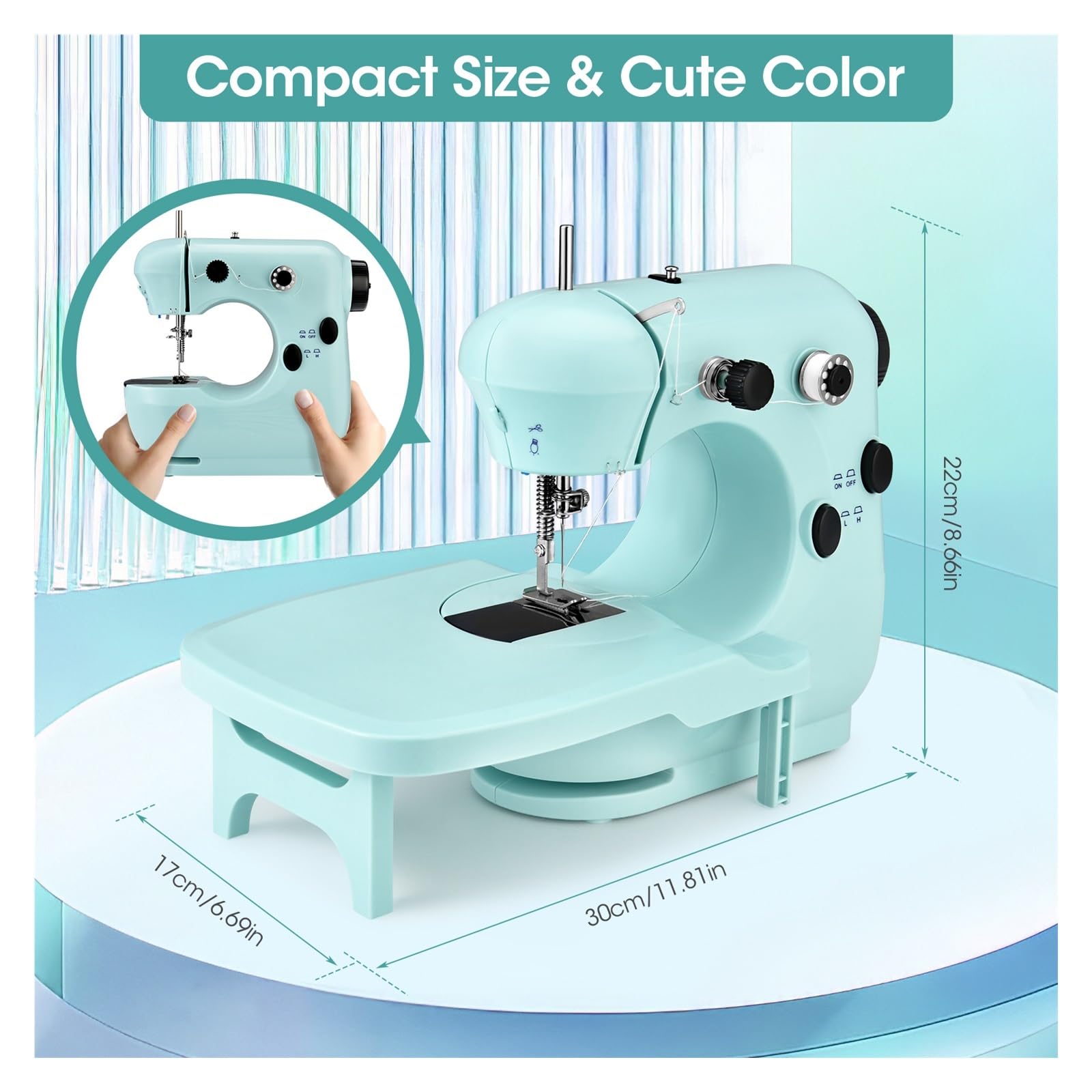 Mini Máquina De Coser DIY Con Mesa Extensible, Eléctrica Portátil Pedal, Ligera For Principiantes Potente Silenciosa Y Estable