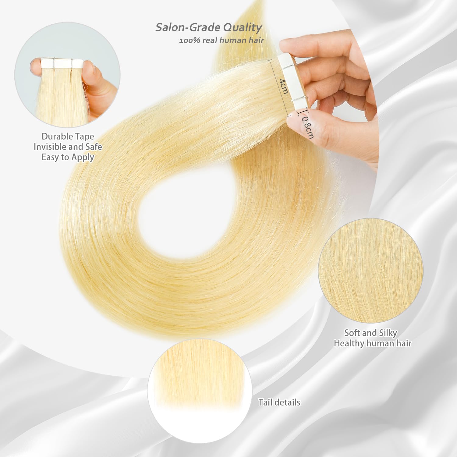 Qingliang Remy Hair Extensions - Tape in Human Hair, 18 inches, 20pcs, 50g/pack, Invisible, Straight, Seamless, Skin Weft - Image 2