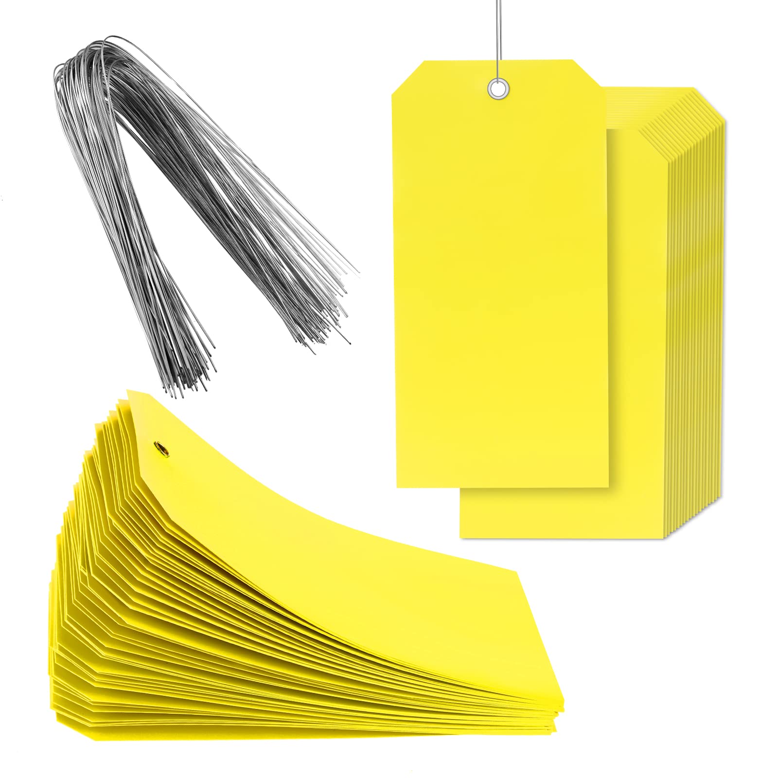 XUWAIDSGN 200 Pieces 4 3/4" x 2 3/8" Green Plastic Shipping Tags with Wire Waterproof Tags Labeling Shipping Labels Durable Writable Hang Tags with Reinforced for Equipment Car Parts (Yellow)