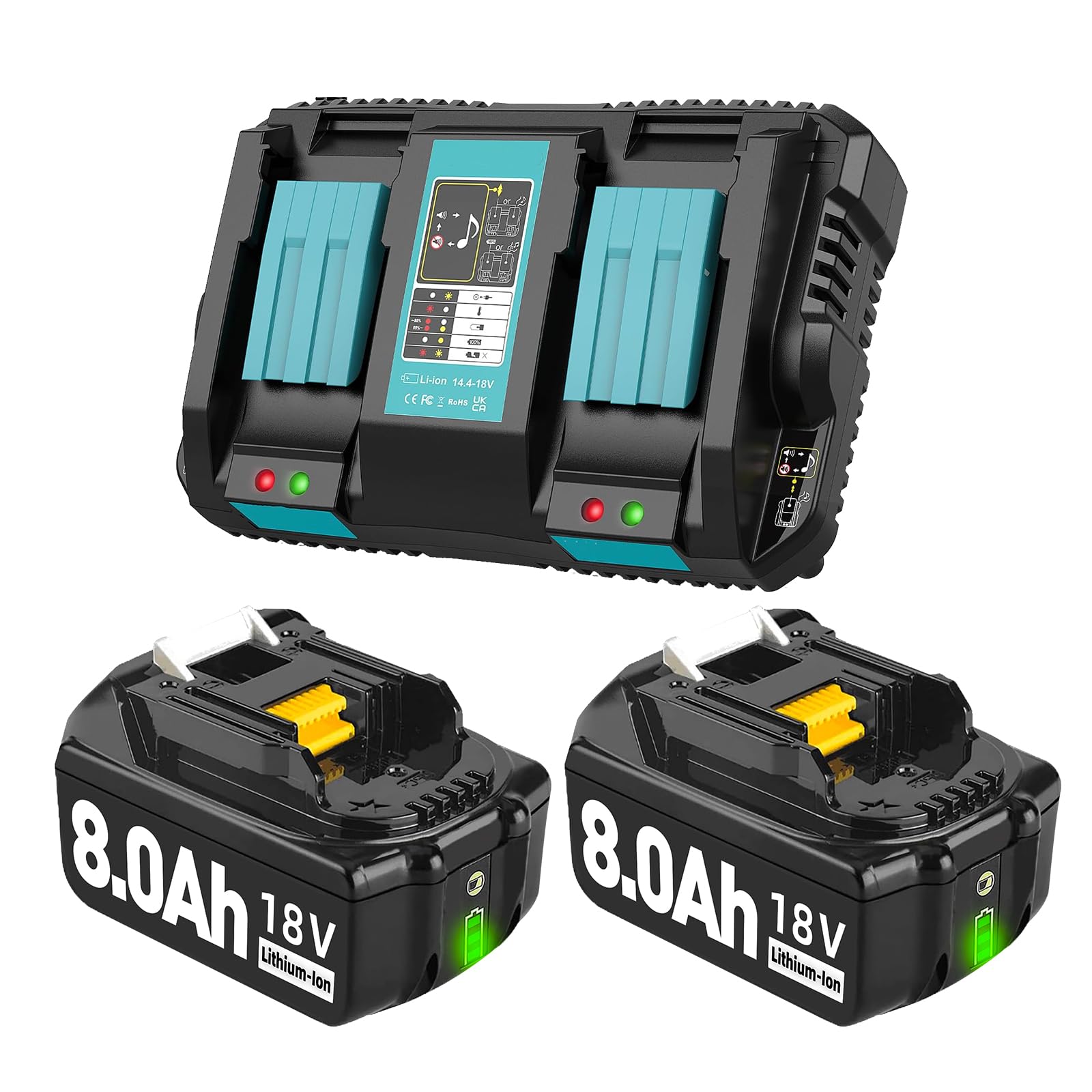 1 Stück 8.0Ah 18V Li-Ion Ersatz für Makita 18V Akku Kompatibel mit Makita Akku 18V BL1860 BL1850 BL1845 BL1840 BL1830 mit LED-Ladezustandsindikator für Kabellose Werkzeuge