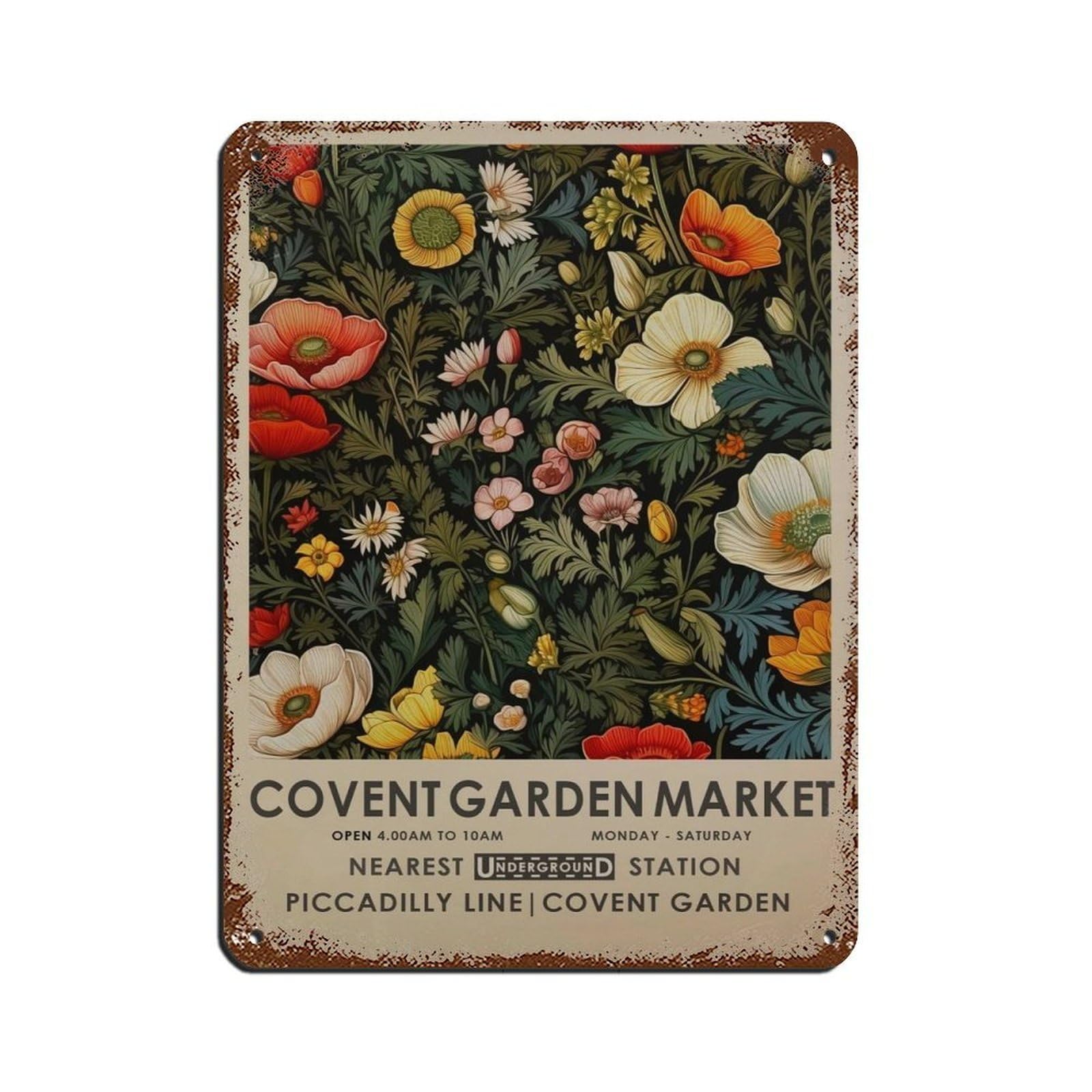 Covent Garden Flower Market,vintage Botanical Art Retro Poster Metal Tin Sign Chic Art Retro Iron Painting Bar People Cave Cafe Family Garage Poster Wall Decoration 12x16inch(30x40cm)