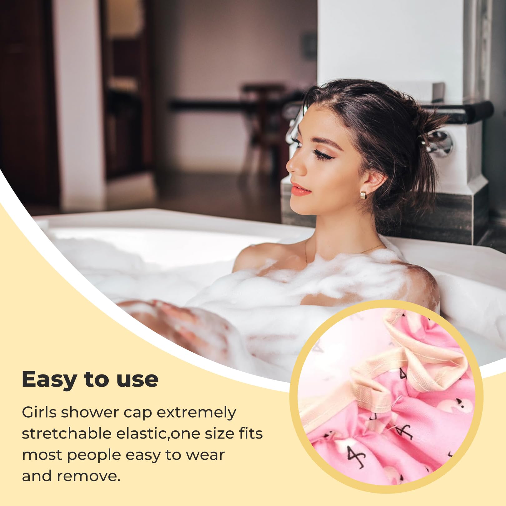 2 Pcs Shower Cap,Large Caps Waterproof Elastic Band Bath Double Layers Reusable with Ruffled Edge Covering Ears for Long,Keeping Short and Curly Hair,for Women UK and Girls and Kids,Multifunctional - Image 4