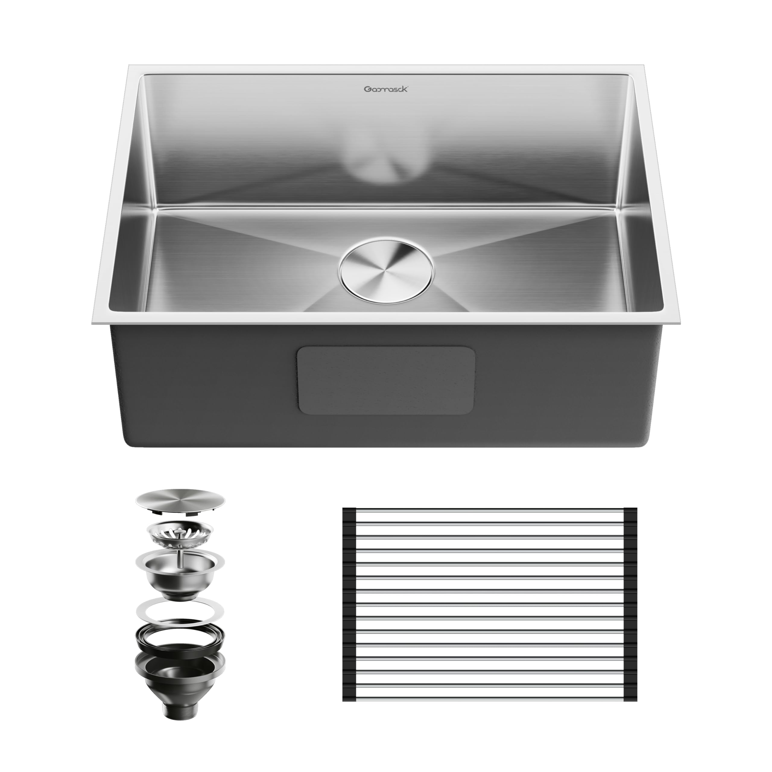 SUS304 Stainless Steel Undermount Single Bowl Kitchen Sink - 27 x 19 x 9 Inch, Handmade With Drying & Strainer, 9'' Depth