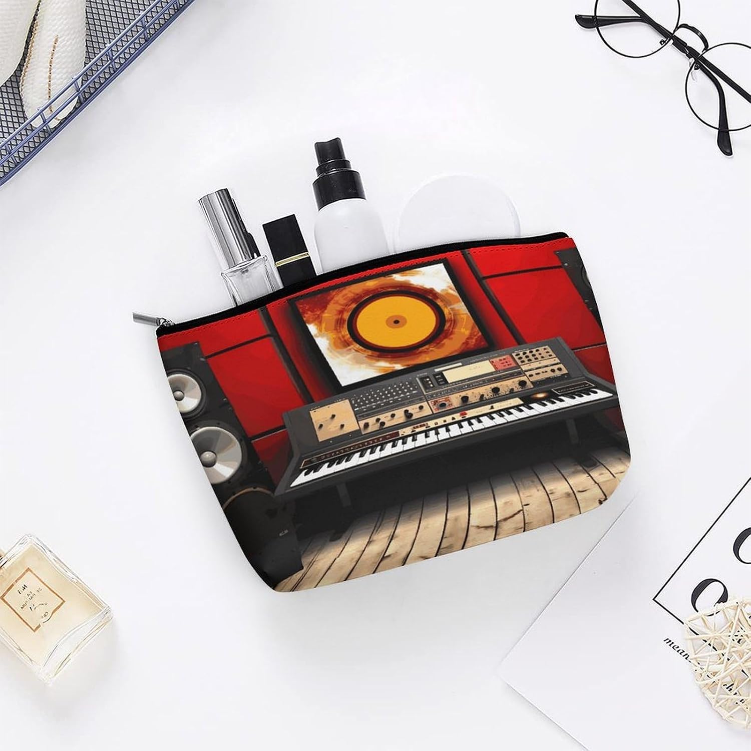 Music Studio Travel Cosmetic Bag Small Makeup Bag,Portable Toiletry Bag Travel Accessories for Women Men image 5