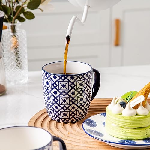 Miniatura 3 de Juego de tazas de café de cerámica, tazas de té de porcelana grandes de 10 onzas con asa para leche, capuchino, café con leche, té de cacao, aptas