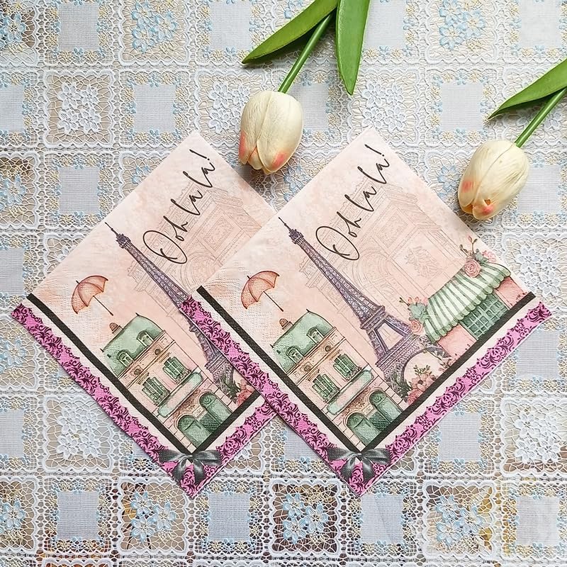 Paris Themed Party Decorations - Paris Eiffel Tower Decorations 40Pcs Paris Napkin Ooh La La Napkins for Paris Birthday Baby Shower Weddings Party Supplies