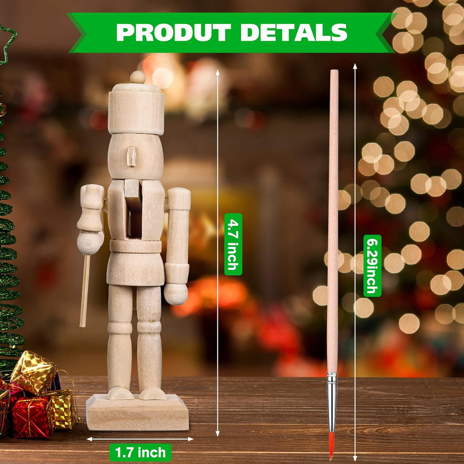 Yunsailing 29 Pcs 12 Set Christmas Nutcracker Craft Kit with 5 Paint Brushes and 12 White Bearded Wooden Unfinished Nutcracker Figures Unpainted DIY Blank Paint Soldier for DIY Craft Xmas Decor
