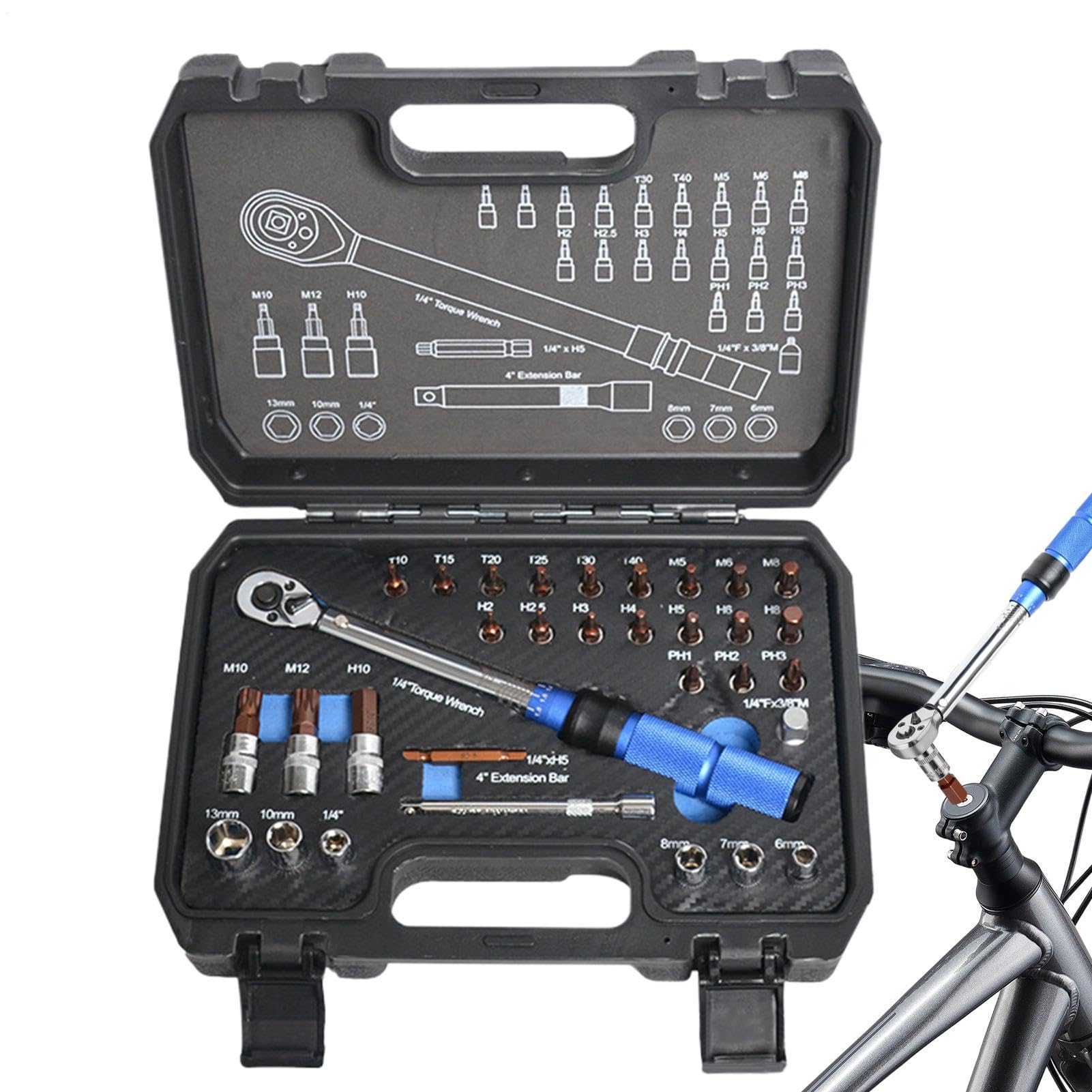 Set di chiavi dinamometriche per bicicletta, strumenti di riparazione per bici da 6,35 mm, chiave dinamometrica con bussole per manubrio, reggisella, controllo di sicurezza, appassionati di mountain