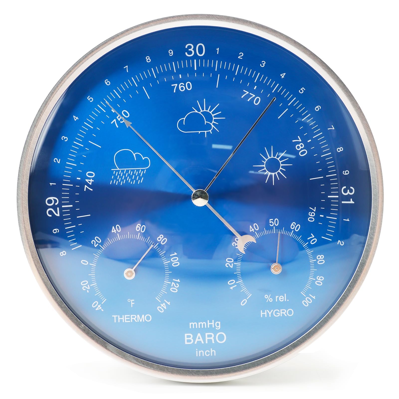3 w 1 analogowa stacja pogodowa z tarczą 7 cali, termometr ścienny, higrometr, barometr z automatyczną kalibracją, manometr ciśnienia atmosferycznego, monitor klimatu wewnętrznego i zewnętrznego, st