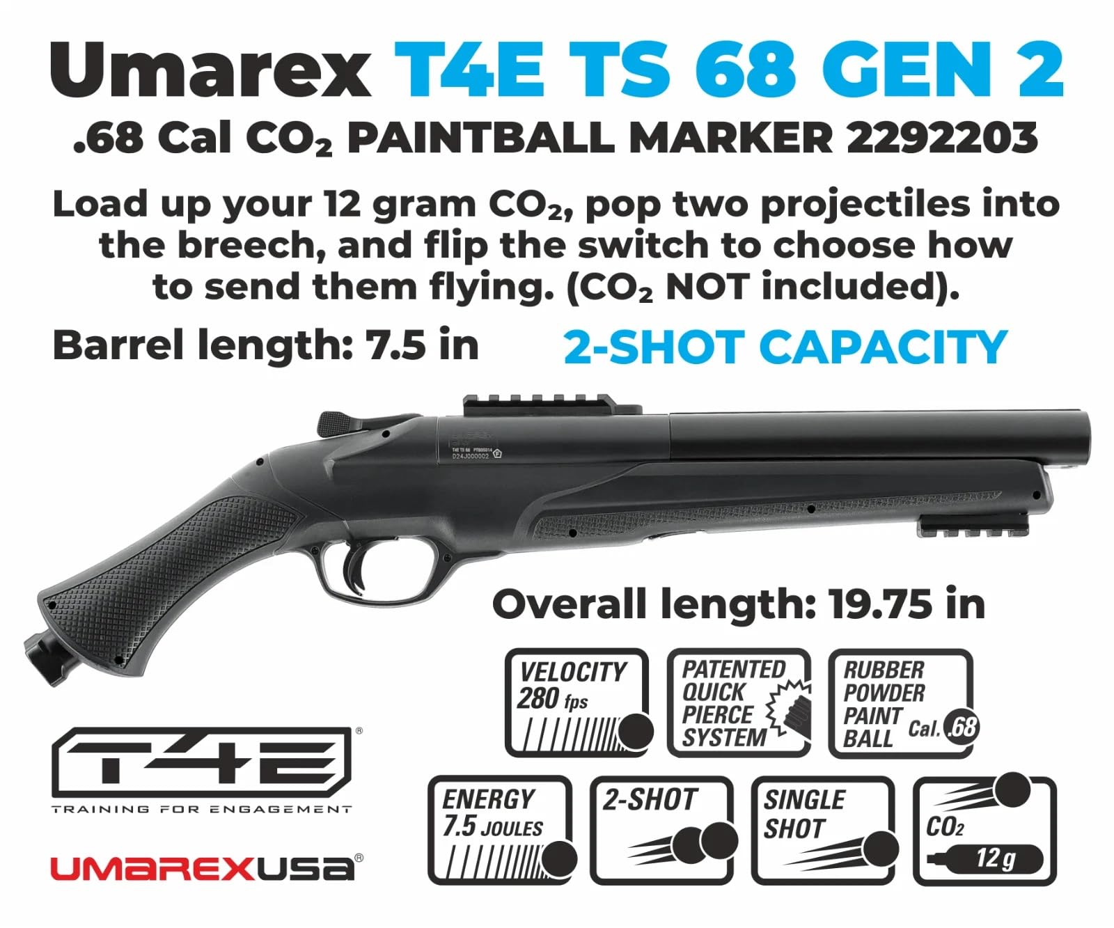 Umarex T4E TS 68 GEN 2 .68 Cal CO2 Paintball Marker (2292203) — view 5
