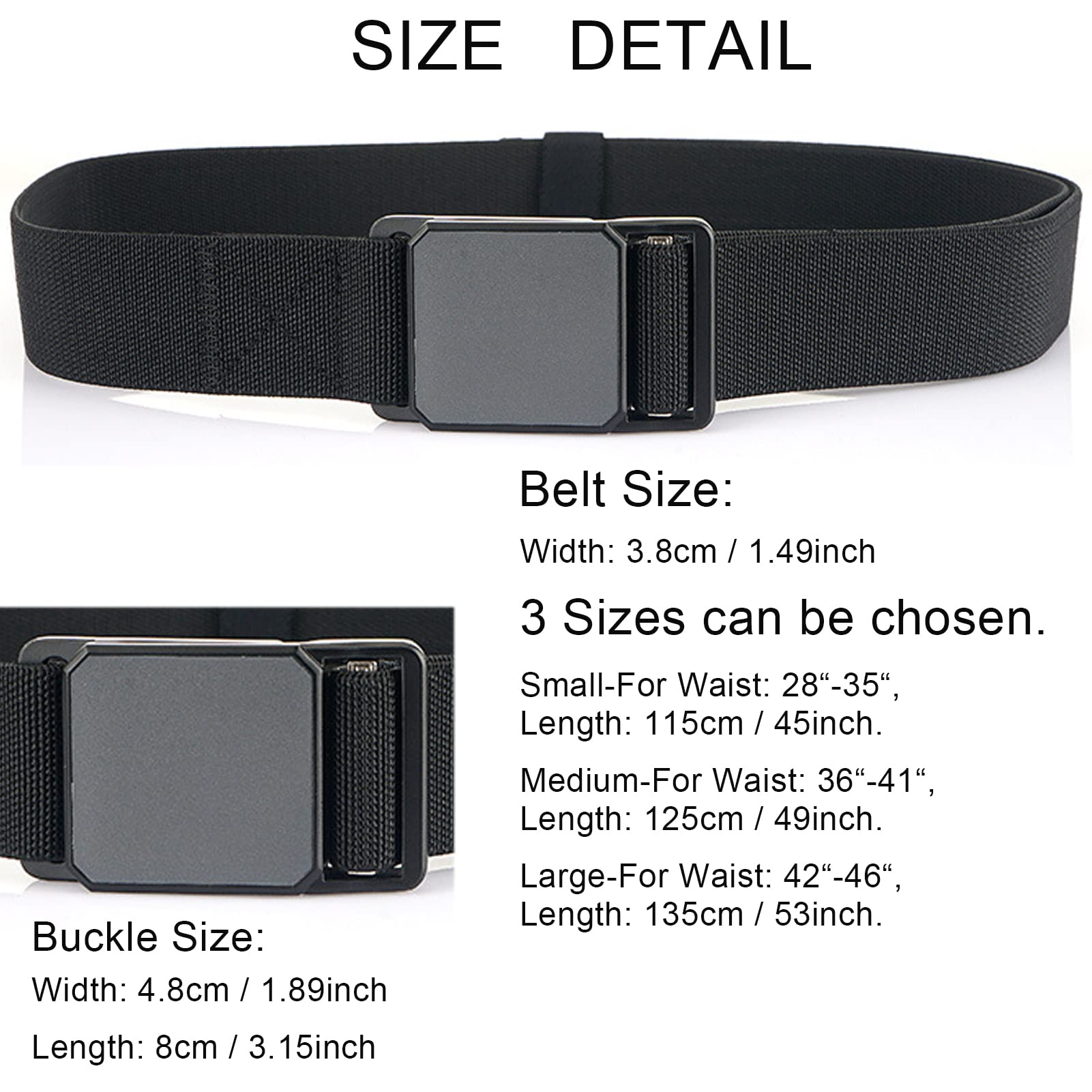 NVKIC Tactical Elastic Belts for Men Quick Release Magnetic Buckle Stretch Webbing Heavy Duty Work Golf Belt 1.5inch Wide Black Length 45inch