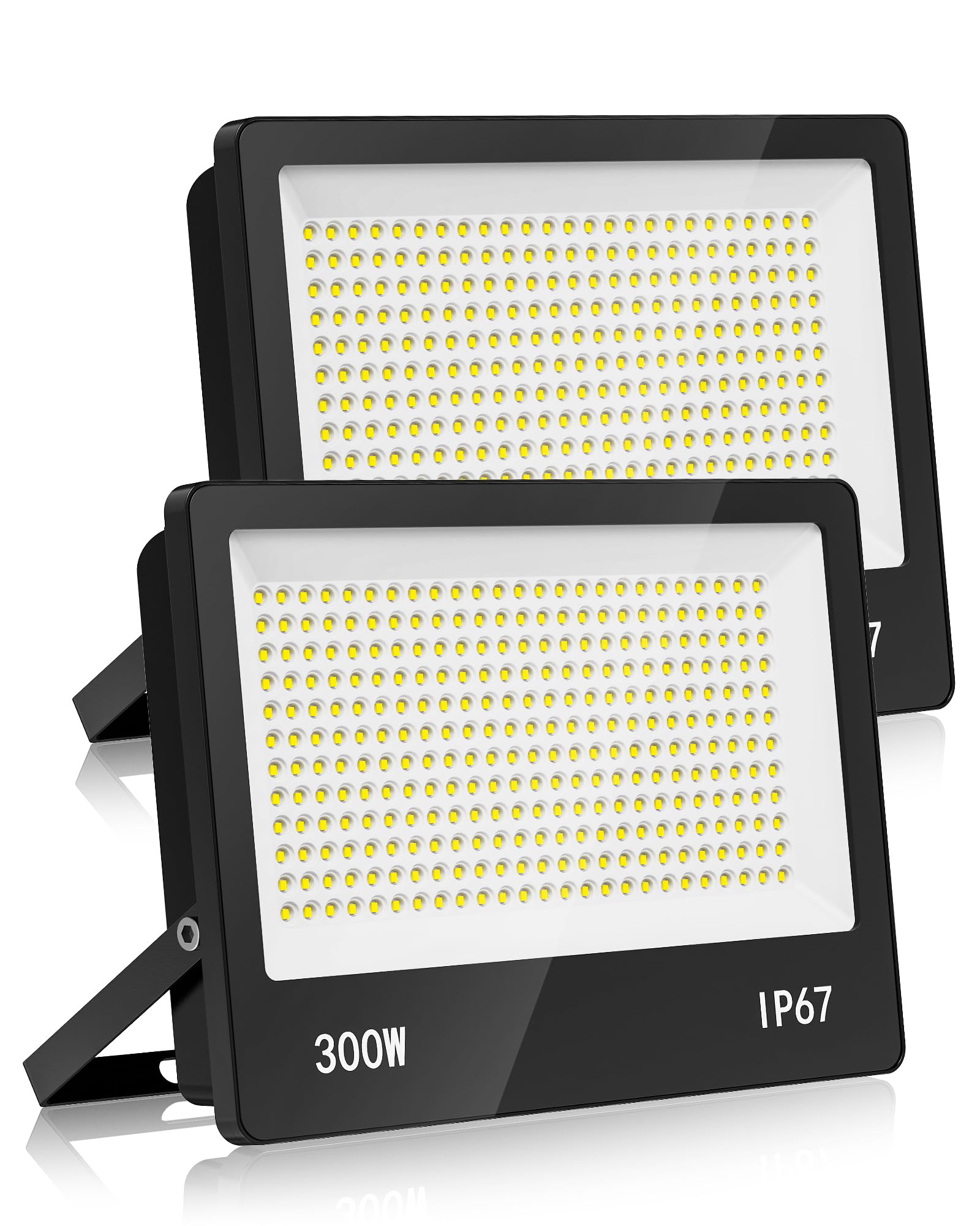 Focos LED Exterior, 2 Piezas 300W 30000LM 6500K Floodlight Blanco Frío, IP67 Impermeable Proyector LED Exterior Iluminación de Seguridad para Jardin Patio Garaje Granja Almacén Estadio