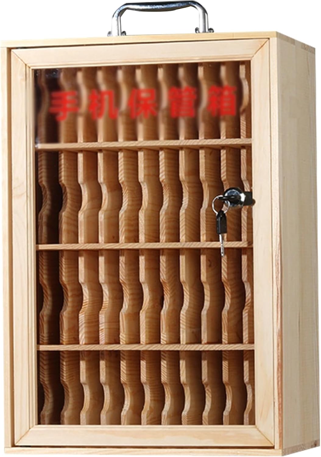 Wooden Cell Phone Security Box Lockable Mobile Storage Cabinet for Employees Portable Design AR Solid Wood Phone Locker Perfect for Workplace nization