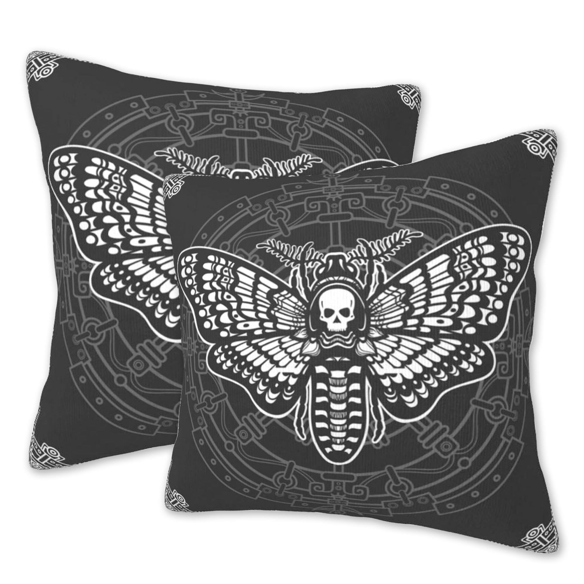 FOISIIAEA Throw Pillow Covers Set of 2 18x18 in Moth Dead Head Decorative Pillow Cases Cushion Cover for Living Room Bedroom Sofa