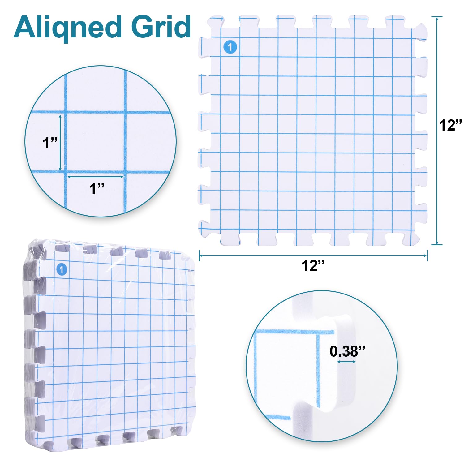 Interlocking Blocking Mats - 4-Pack Blocking Mats for Knitting and Crochet Projects, 12'' W x 12'' L Knitting Blocking Mats with 50 T-Pins