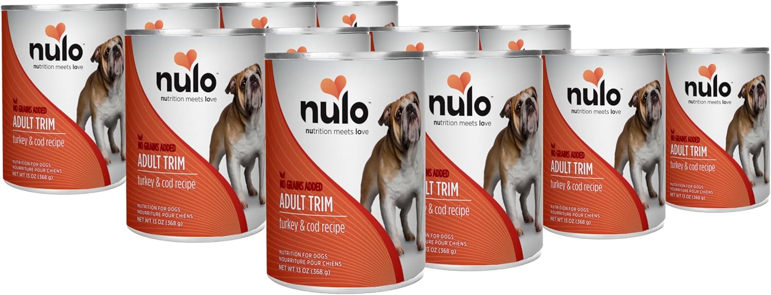 Nulo Grain-Free Turkey & Cod Recipe Adult Trim Wet Canned Dog Food, 13 Ounce, 12 Cans Turkey & Cod 13 Ounce (Pack of 12),Best,by,03/11/2027
