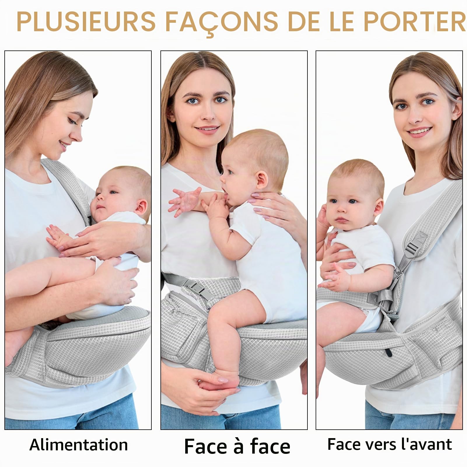 IULONEE Multifonctionnel Respirant Porte-Bébé Siège De Hanche Ergonomique Porte Bébé Ventral Tabouret De Taille Siège De Hanche Confortable Pour Tout-Petit 6-36 Mois (Gris)