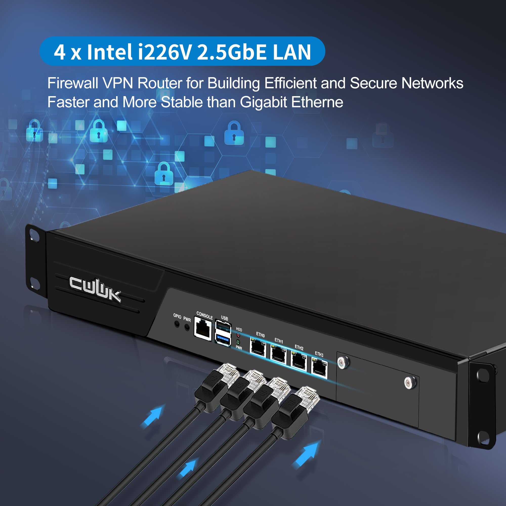 CWWK 1U N300 Firewall Appliance Rackmount PC, 4 Ports i226-V 2.5GbE LAN, 19” Rack Firewall Hardware, U2 OPNsense Homelab Server DDR5 8GB RAM 128GB SSD, Mini-PCIE, PCI-E x8, AES-NI