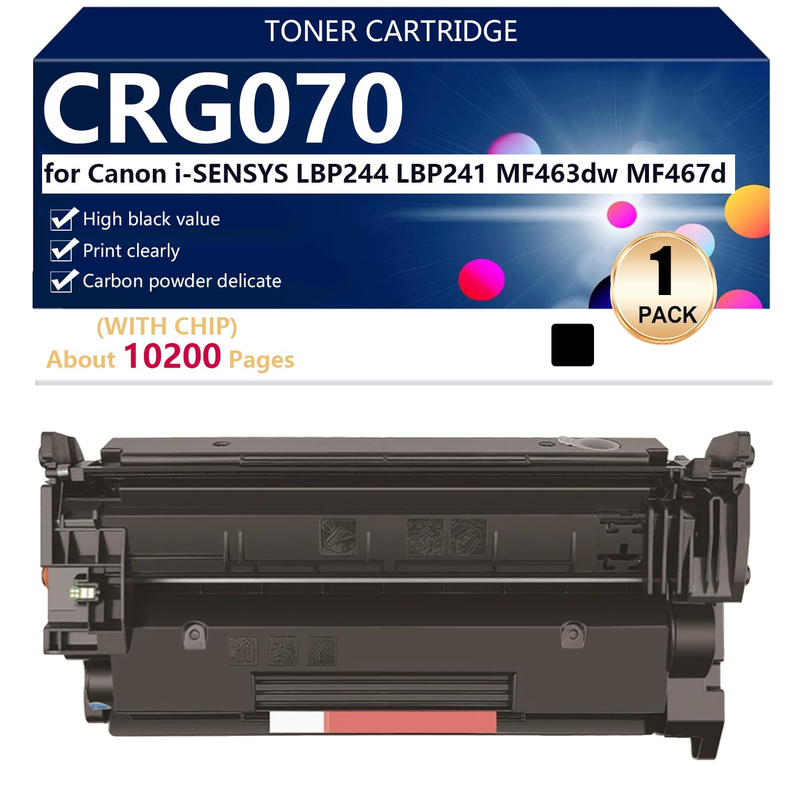 CRG070 Cartucho de Tóner Compatible per Canon i-SENSYS LBP244 LBP241 MF463dw MF467d Impresoras, Alto Rendimiento 10200 Páginas, Impresión Nítida,Black-1 pack