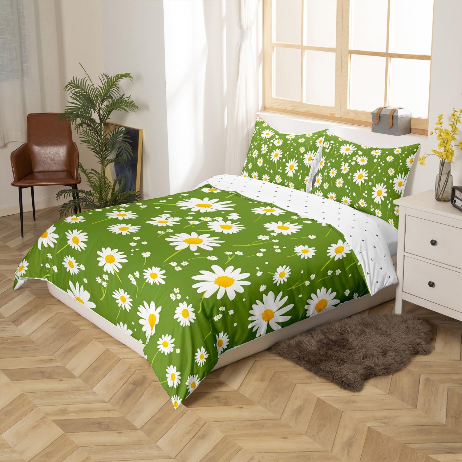Loussiesd Blossom Bedding Comforter Cover Single Size Daisy Bedding Set for Kids Boys Girls Decor Botanical Floral Duvet Cover Microfiber Garden Theme Bedspread Bedroom Natural Bedclothes - Image 4